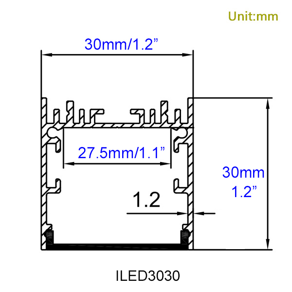 3030 Linear Square Pendant Lighting LED Extrusion Channel - Inner 27mm